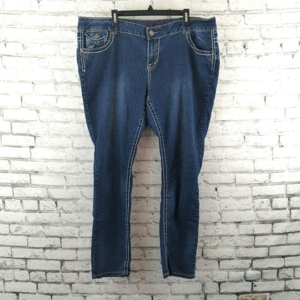 Risque Red Women Jeans 24W Blue Denim Straight Leg Plus Size Pockets